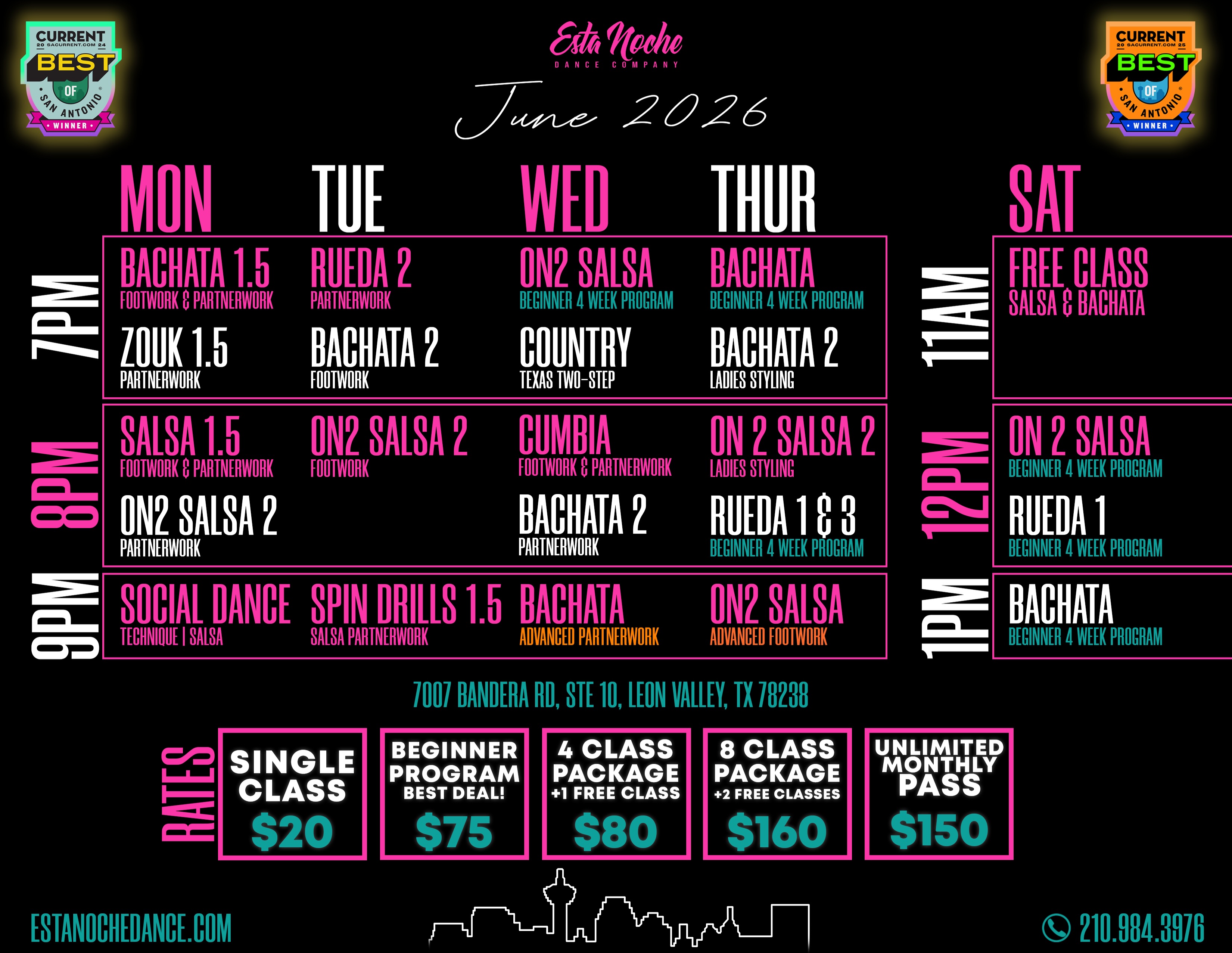 esta noche dance - june 2026 schedule