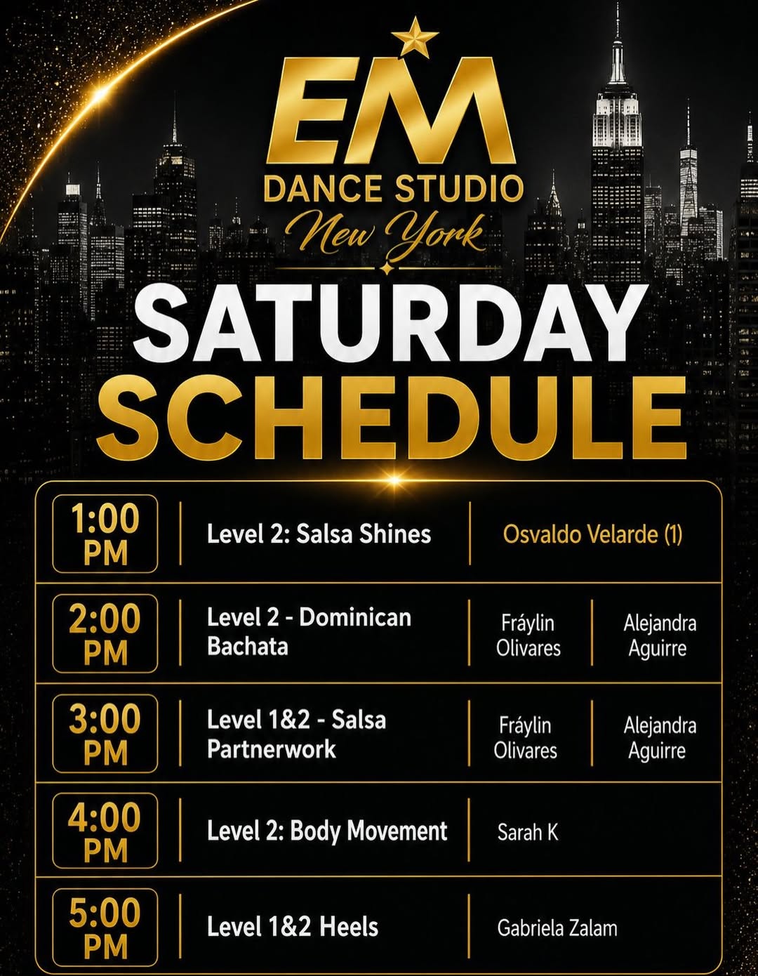 em dance studio new york saturday schedule